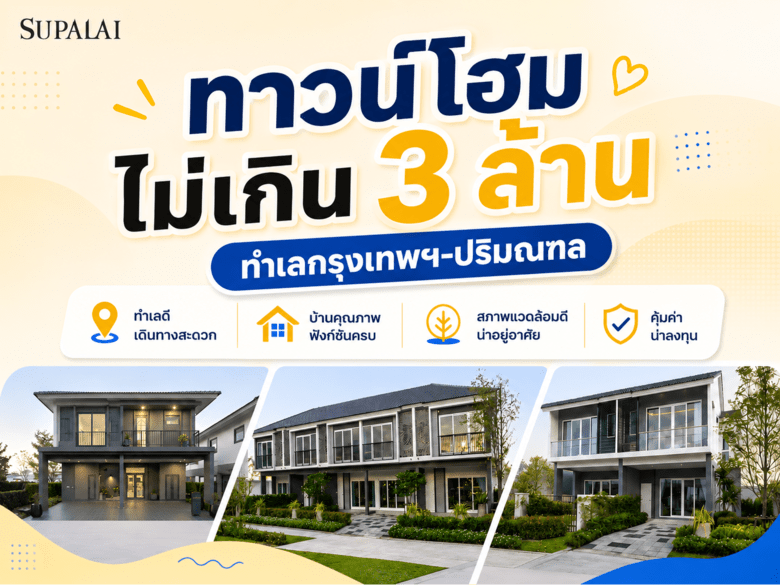 ทาวน์โฮมไม่เกิน 3 ล้าน ทำเลกรุงเทพฯ-ปริมณฑล 2569 | แนะนำโครงการศุภาลัย